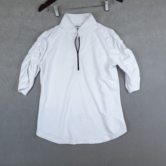 IBKUL Shirt Top Women Small Golf Tennis Ruched Elbow Sleeve 1/4 Zip White - Picture 1 of 7
